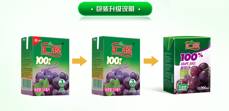 汇源100%软包装葡萄汁200ml 24盒1箱