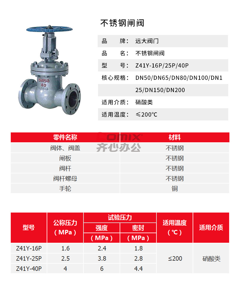 远大阀门 z41y系列不锈钢闸阀 z41y-40p-dn65 单位:个