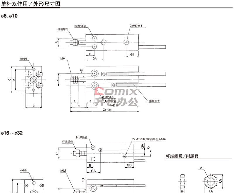 smc cu系列自由安装型气缸 带磁性开关 cdu10-15d-a93l 单位:个