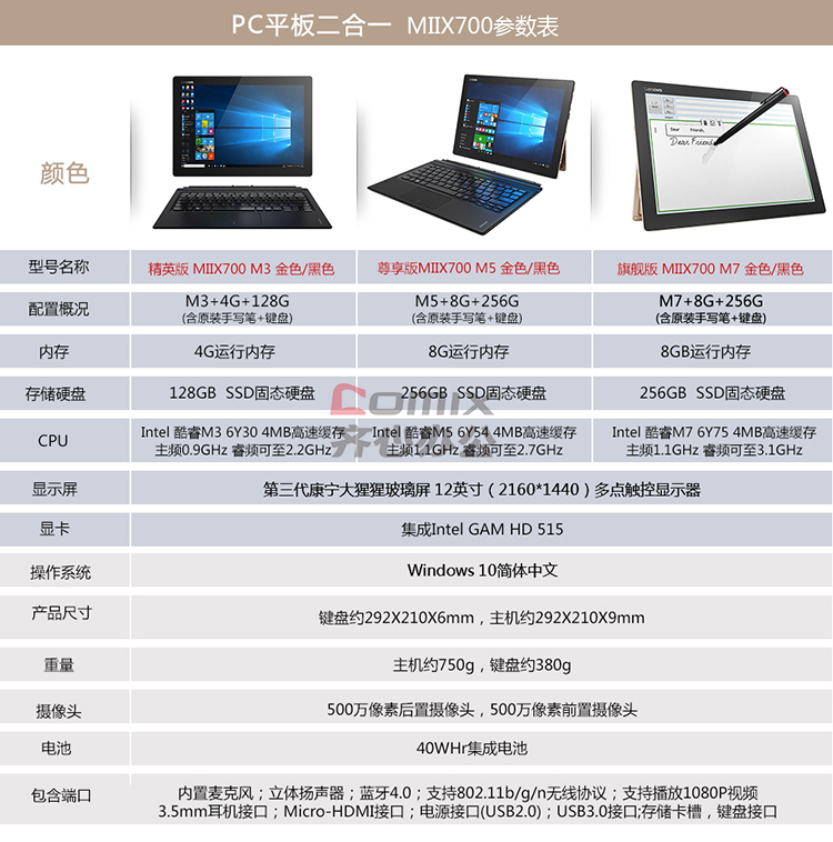 联想miix4 miix700 平板电脑 商务办公笔记本电脑(四核m5/8g 256g