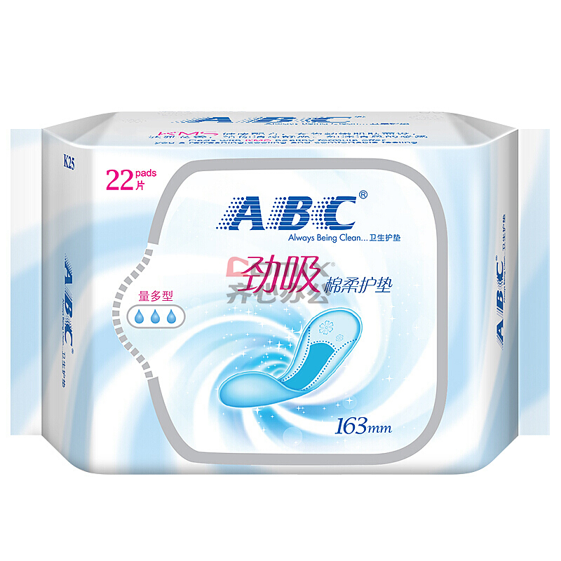 abc kms棉柔系列劲吸卫生护垫163mm 22片 单位:包