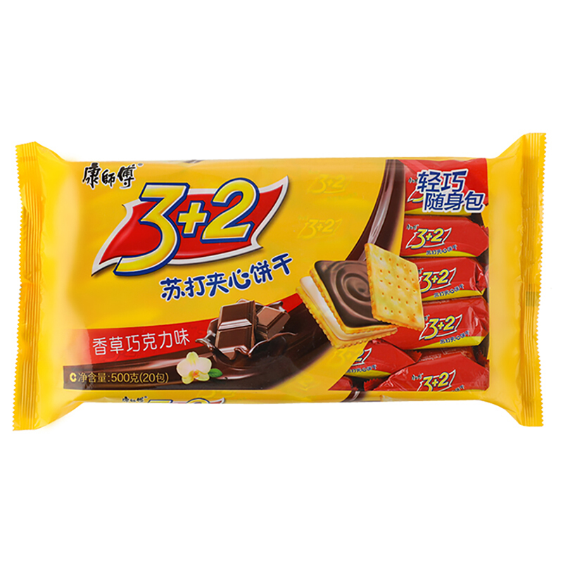 康师傅 3 2苏打夹心饼干香草巧克力味 500g (单位:袋)